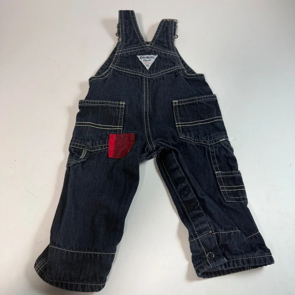 Vintage OshKosh B'gosh Vestbak Denim Overalls Moose Patchwork 3-6 Months